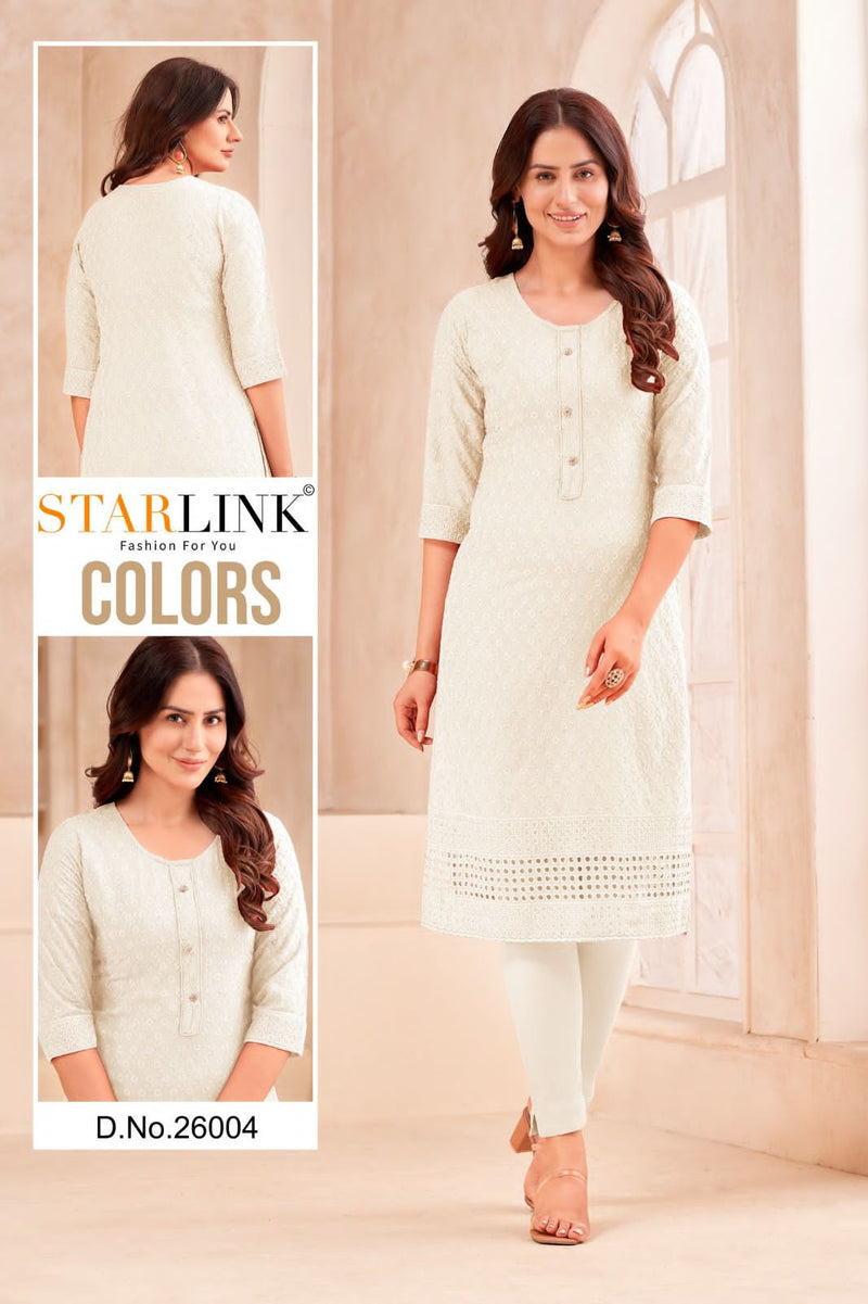 Starlink Colors Cotton Schiffli Fabric Fancy Straight Kurtis