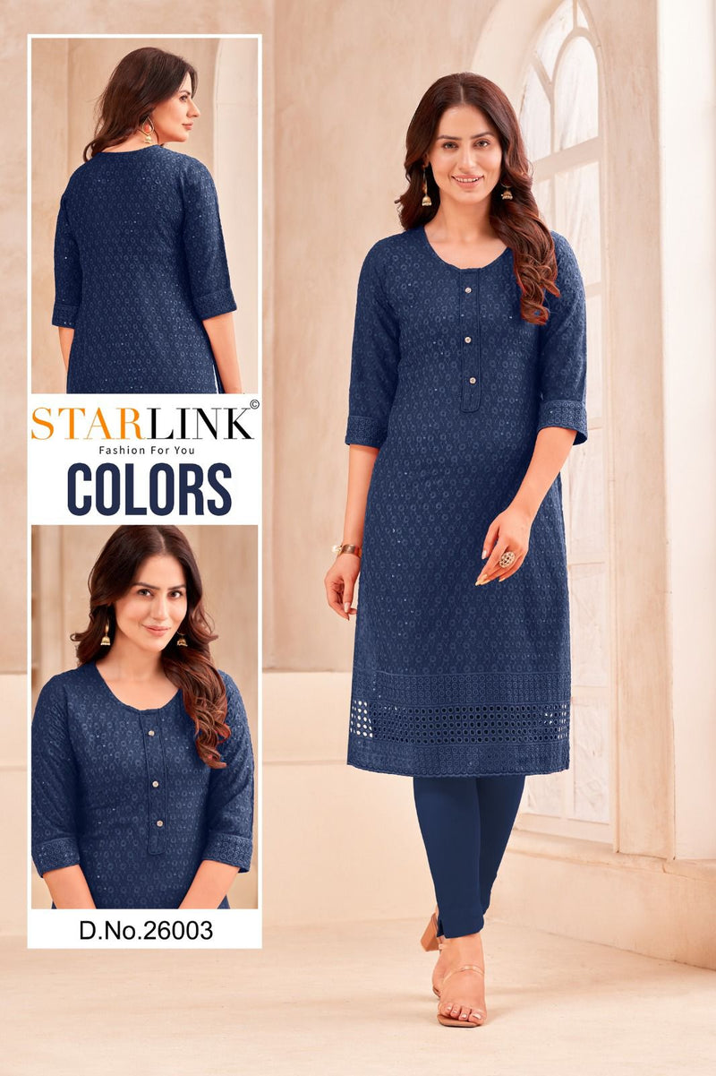 Starlink Colors Cotton Schiffli Fabric Fancy Straight Kurtis