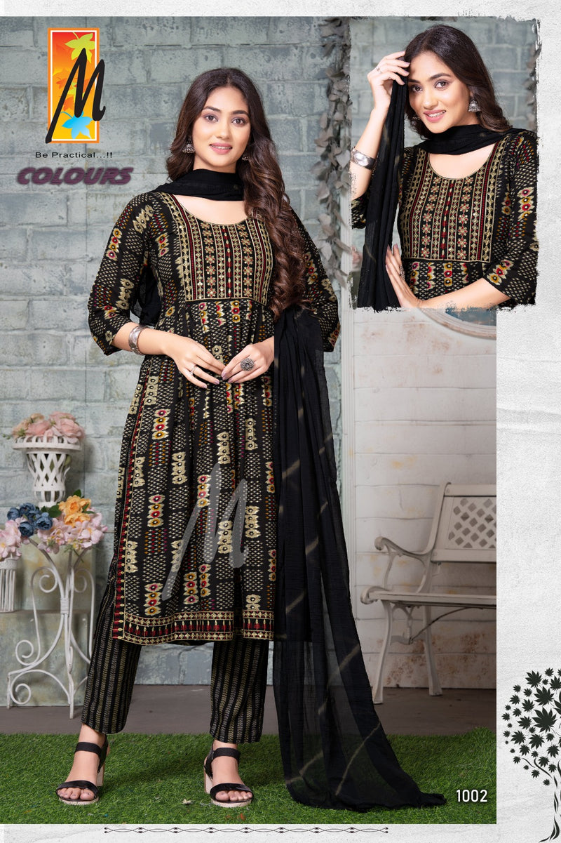 Master Colours Rayon Capsule Foil Prints Kurti With Bottom & Dupatta