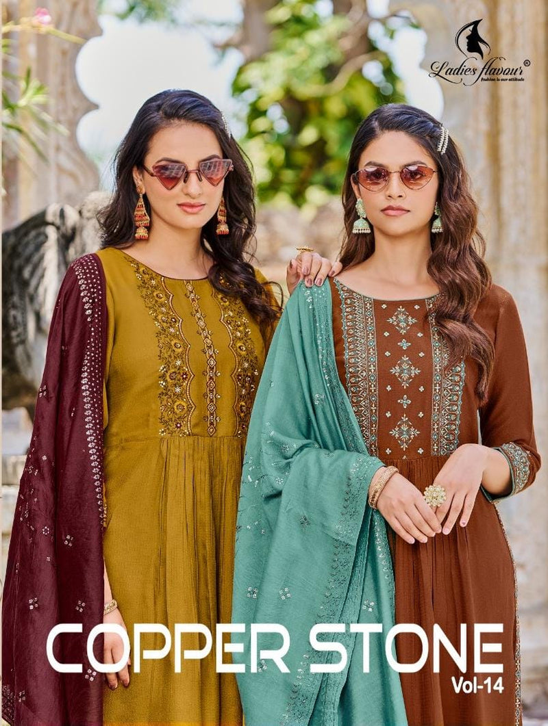 Ladies Flavour Copper Stone Vol 14 Viscose With Embroidery Designer Ready Made Suits