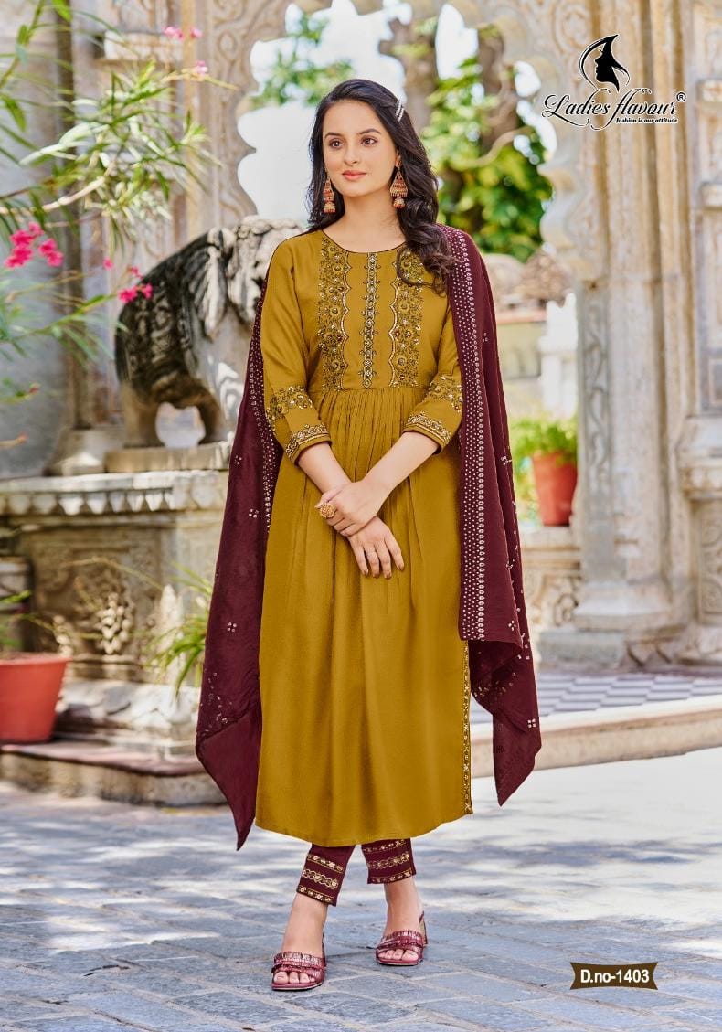 Ladies Flavour Copper Stone Vol 14 Viscose With Embroidery Designer Ready Made Suits
