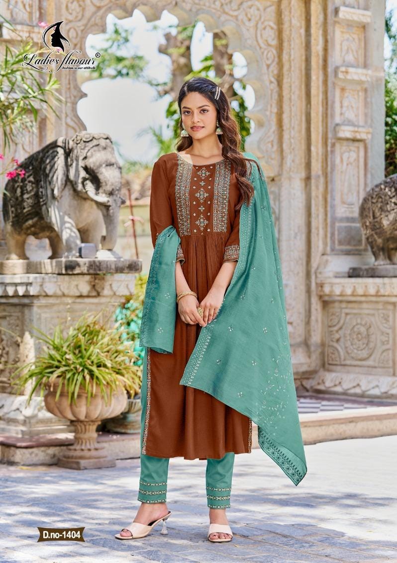 Ladies Flavour Copper Stone Vol 14 Viscose With Embroidery Designer Ready Made Suits