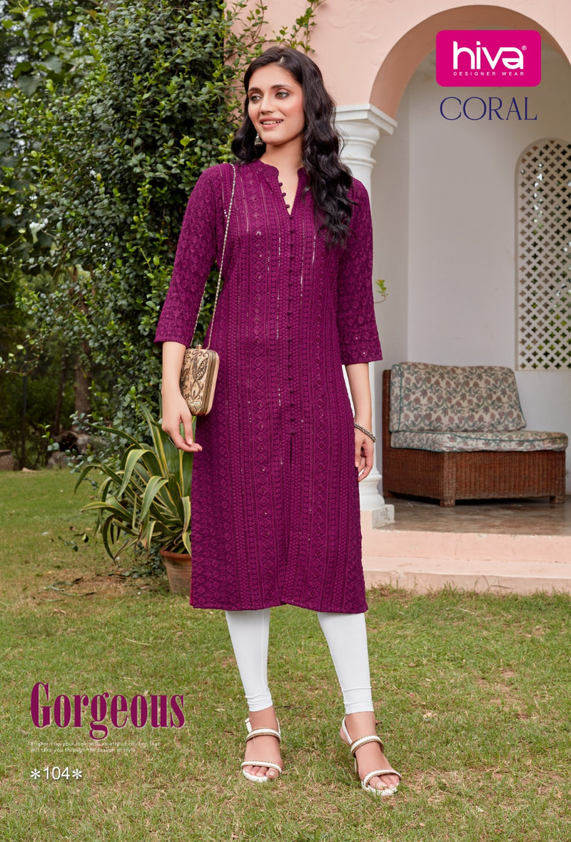 Hiva Designer Coral Chiken Rayon Fancy Kurtis