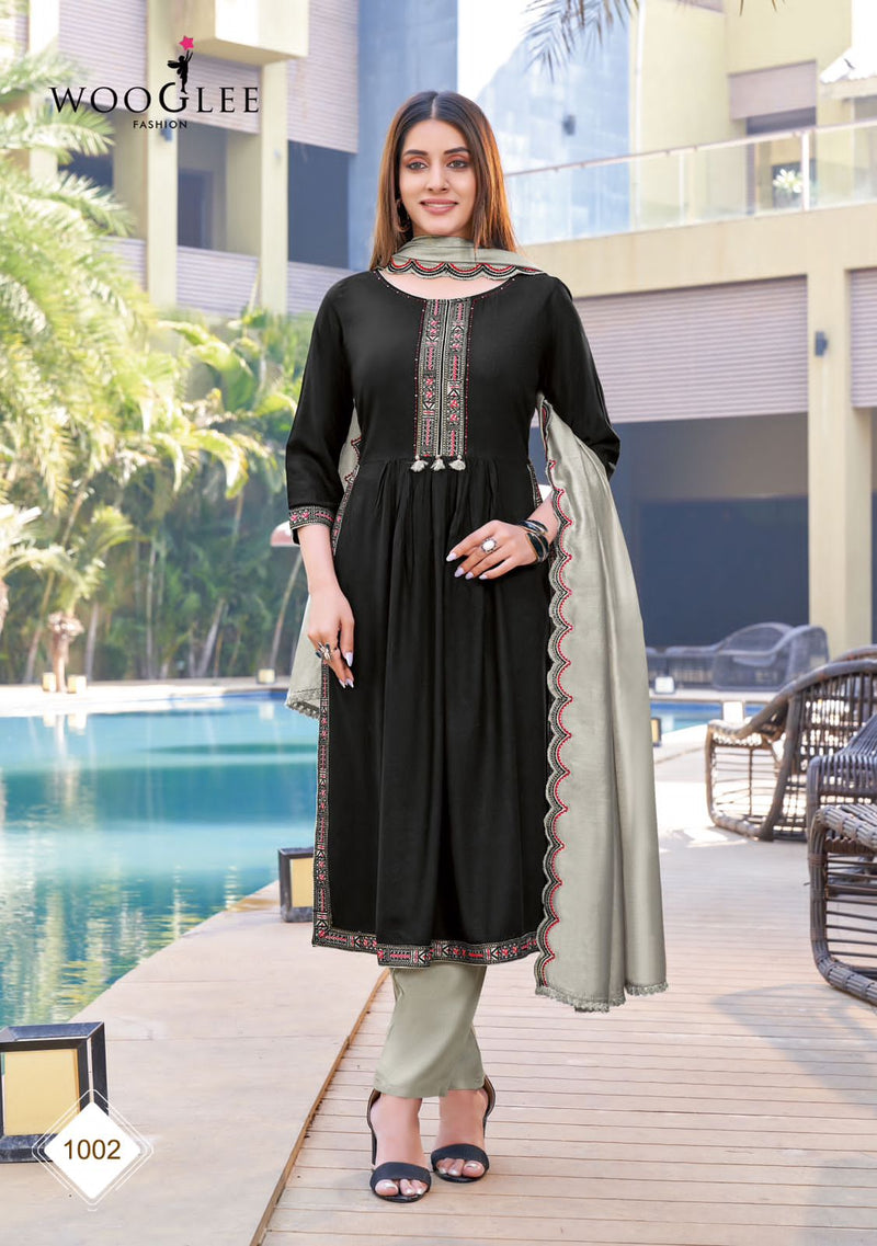 Wooglee Coral Rayon Weaving Fancy Designer Kurti With Bottom & Dupatta Kurti