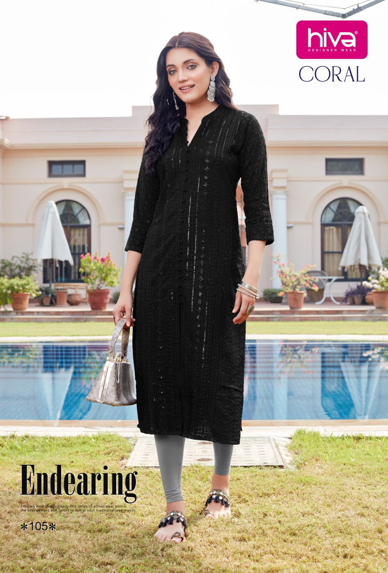 Hiva Designer Coral Chiken Rayon Fancy Kurtis