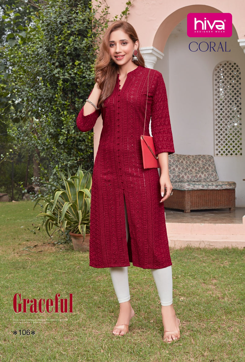 Hiva Designer Coral Chiken Rayon Fancy Kurtis