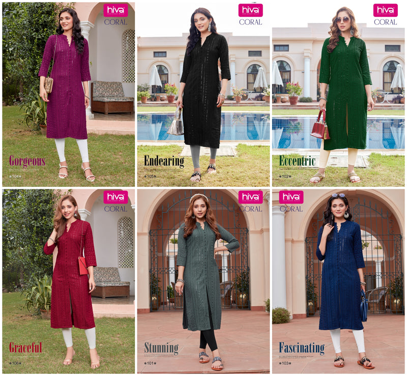 Hiva Designer Coral Chiken Rayon Fancy Kurtis