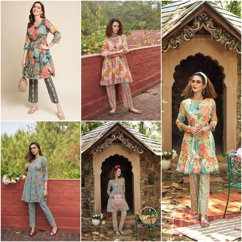 Psyna Presents Cord Set Vol 2 Printed Cotton Fabrics Fancy Kurti