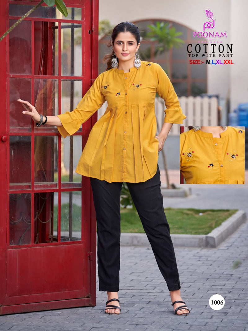 Poonam Designer Cotton Fancy Hand Work Tops With Pants
