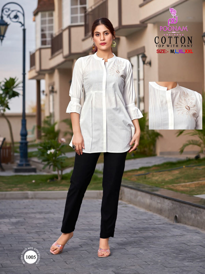 Poonam Designer Cotton Fancy Hand Work Tops With Pants
