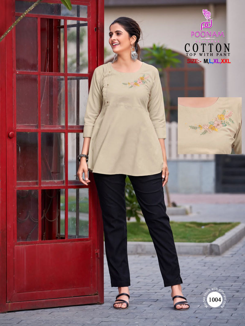 Poonam Designer Cotton Fancy Hand Work Tops With Pants