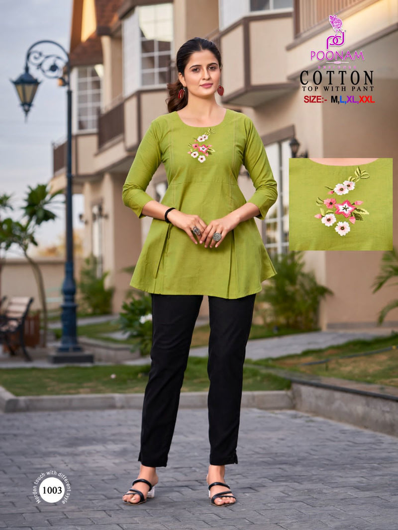 Poonam Designer Cotton Fancy Hand Work Tops With Pants