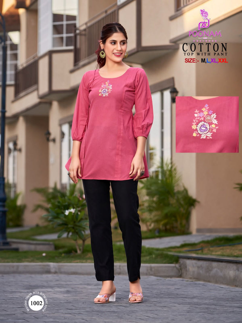 Poonam Designer Cotton Fancy Hand Work Tops With Pants