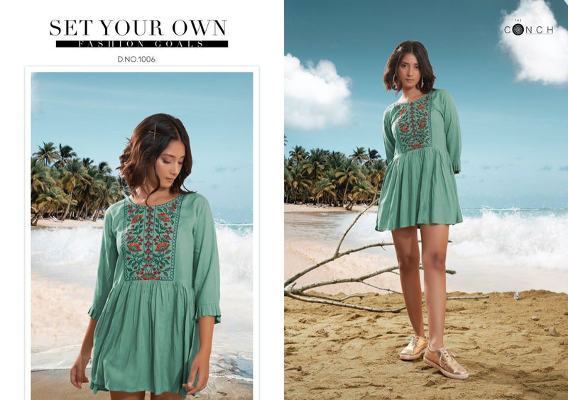 The Conch Compass Vol 10 Heavy Rayon Embroidery Work Daily Wear Kurti