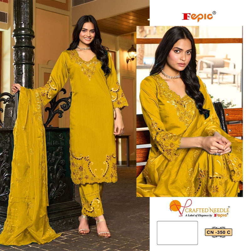 Crafted Needle Cn 350 Linen Embroidered Khatli Work Pret Kurti