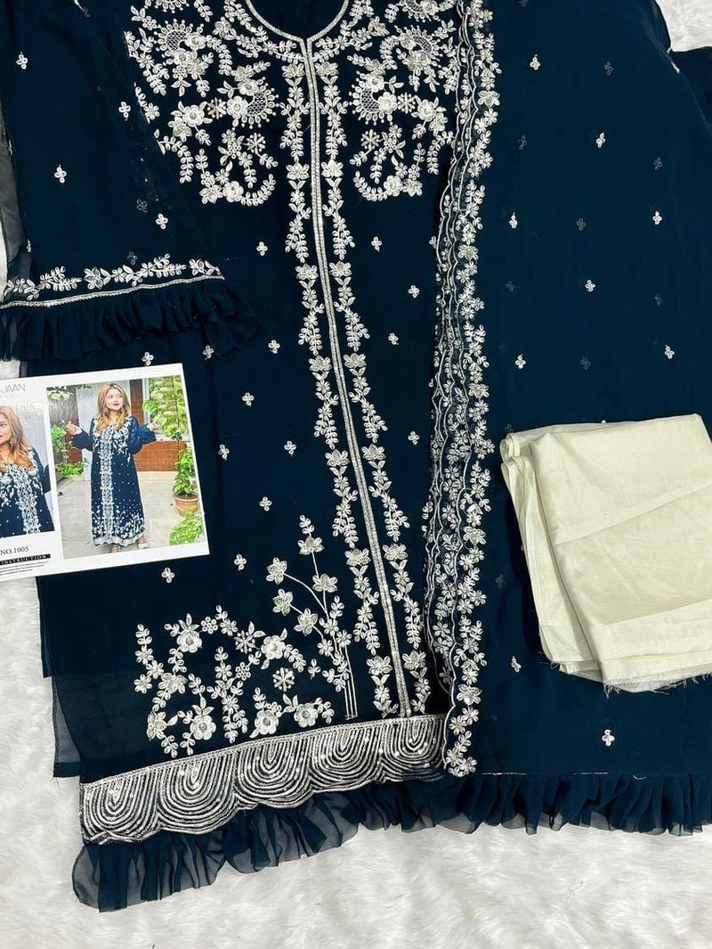 Agha Jaan D No 1005 Georgette With Embroidered Casual Wear Salwar Suit Collection