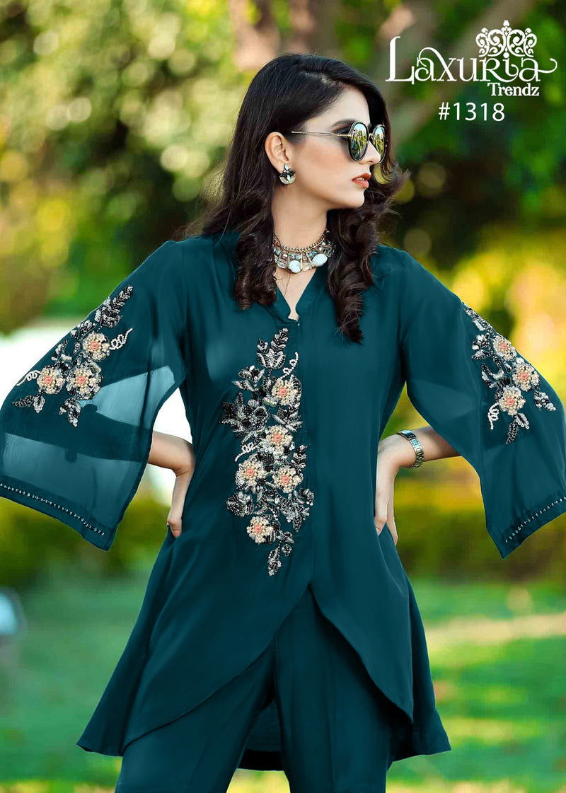 Laxuria Trendz D No 1318 Satin With Georgette Tunic With Pant Collection