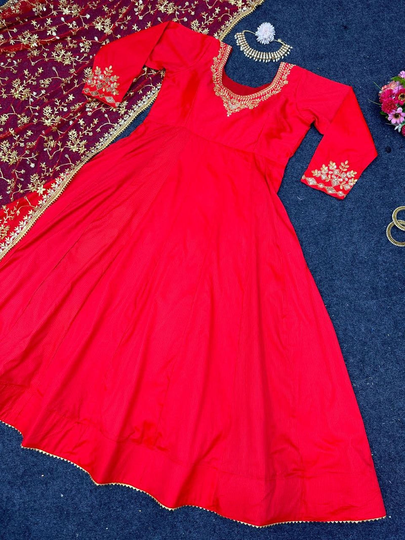 Kd D No 1360 Silk Designer Long Gown With Dupatta Collection