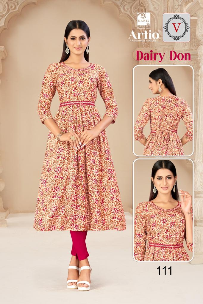 Kapil Trendz Dairy Don Heavy Rayon Prints Fancy Gher Pattern Kurtis