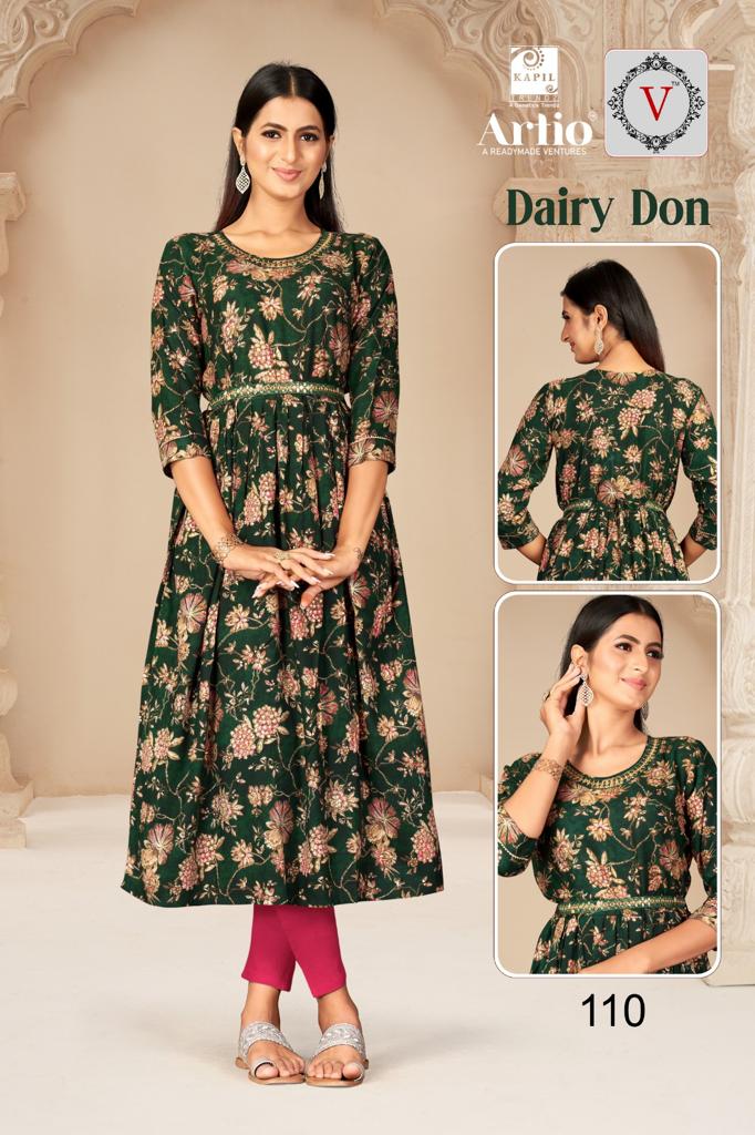Kapil Trendz Dairy Don Heavy Rayon Prints Fancy Gher Pattern Kurtis