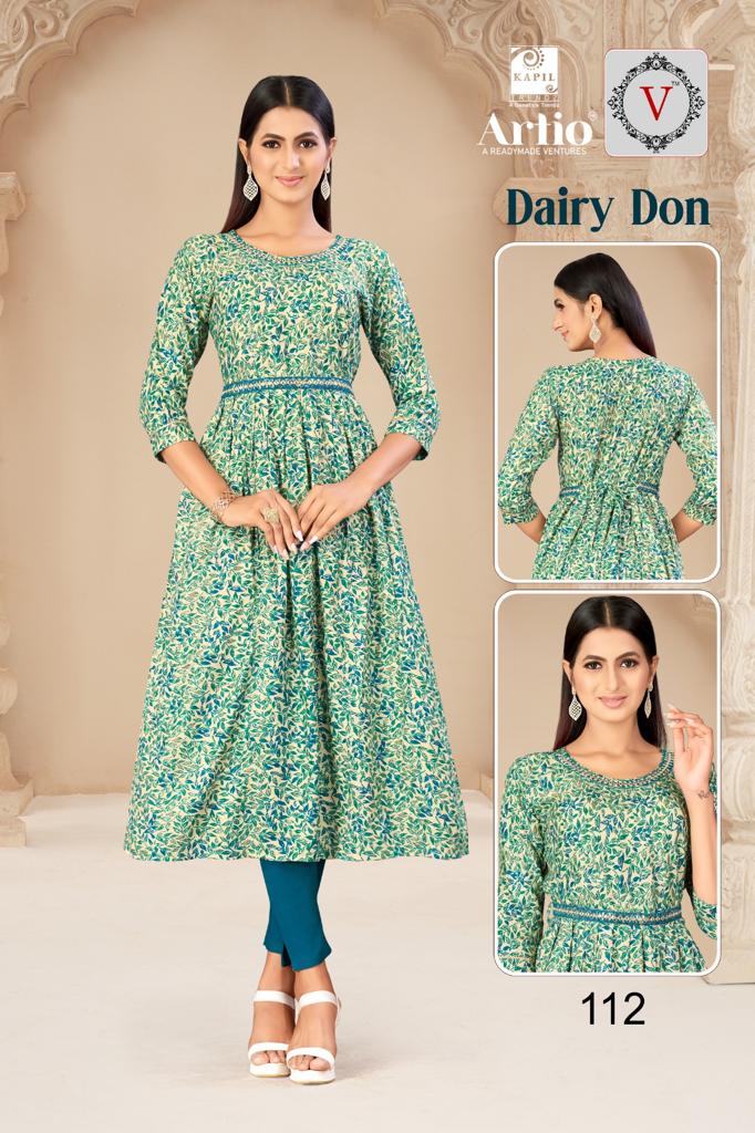 Kapil Trendz Dairy Don Heavy Rayon Prints Fancy Gher Pattern Kurtis