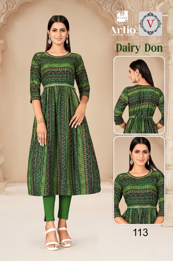Kapil Trendz Dairy Don Heavy Rayon Prints Fancy Gher Pattern Kurtis