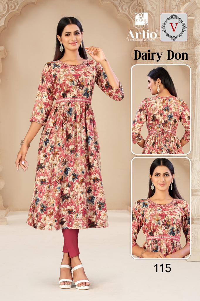 Kapil Trendz Dairy Don Heavy Rayon Prints Fancy Gher Pattern Kurtis