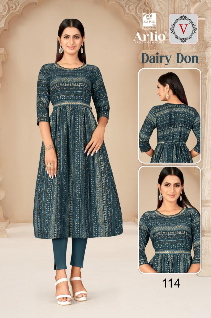 Kapil Trendz Dairy Don Heavy Rayon Prints Fancy Gher Pattern Kurtis