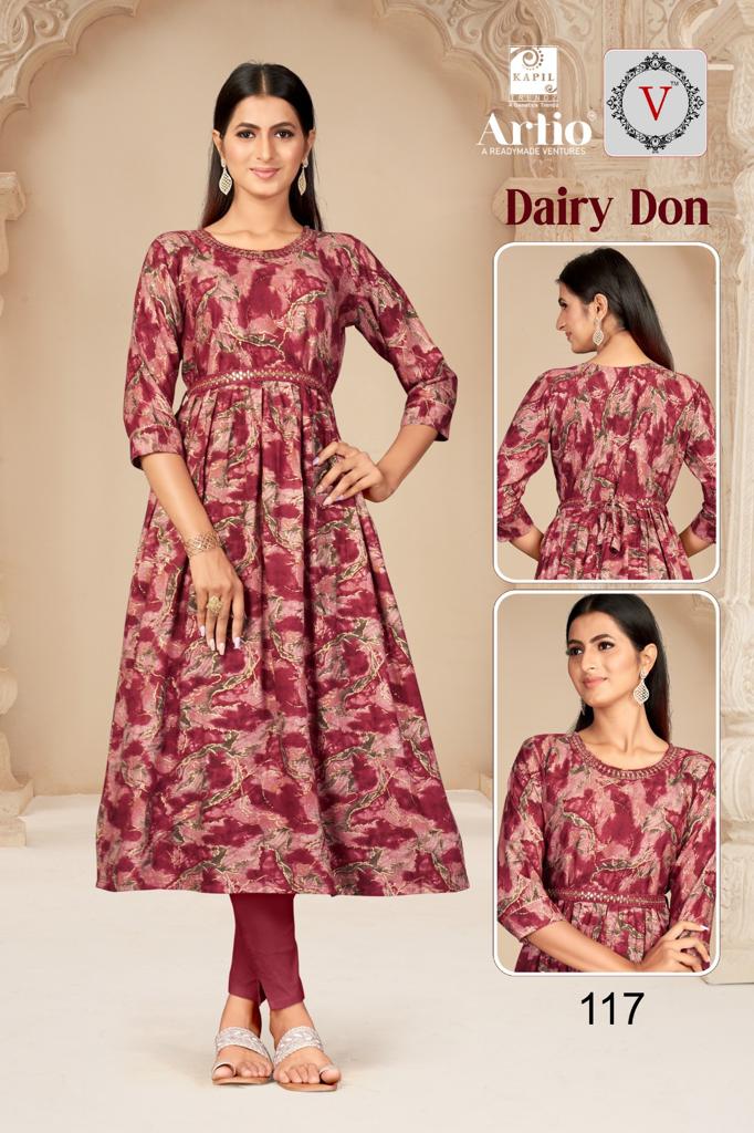 Kapil Trendz Dairy Don Heavy Rayon Prints Fancy Gher Pattern Kurtis
