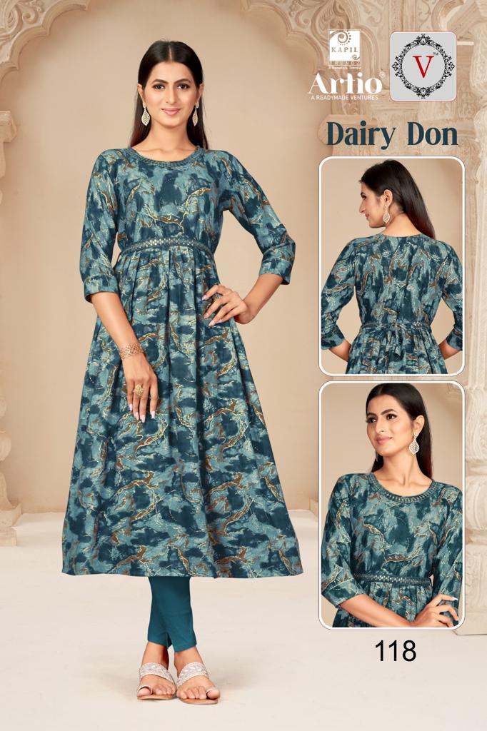 Kapil Trendz Dairy Don Heavy Rayon Prints Fancy Gher Pattern Kurtis