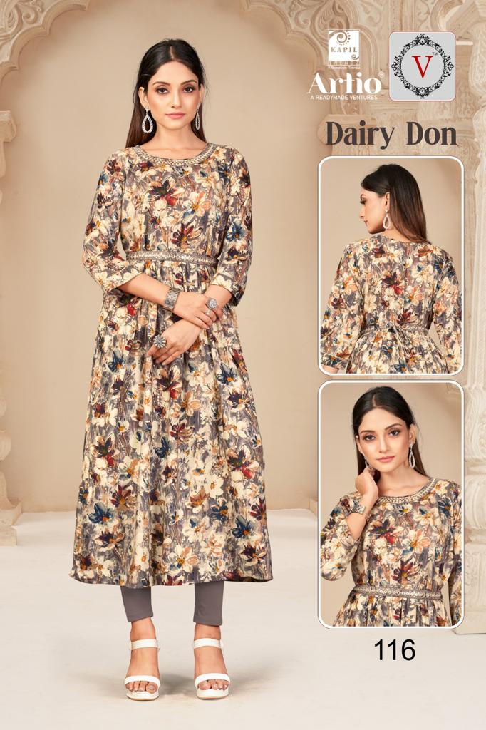 Kapil Trendz Dairy Don Heavy Rayon Prints Fancy Gher Pattern Kurtis