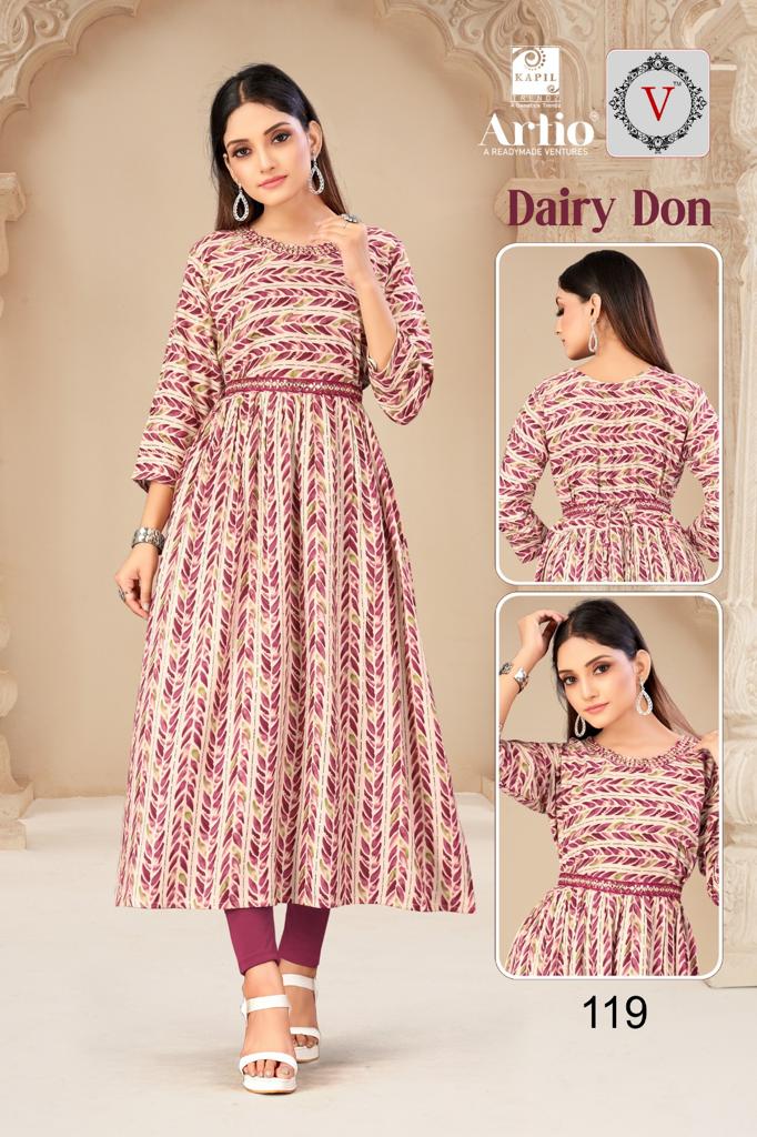 Kapil Trendz Dairy Don Heavy Rayon Prints Fancy Gher Pattern Kurtis