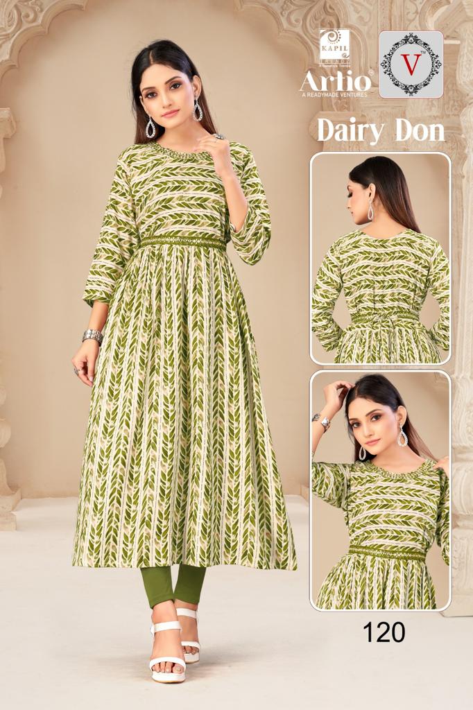 Kapil Trendz Dairy Don Heavy Rayon Prints Fancy Gher Pattern Kurtis