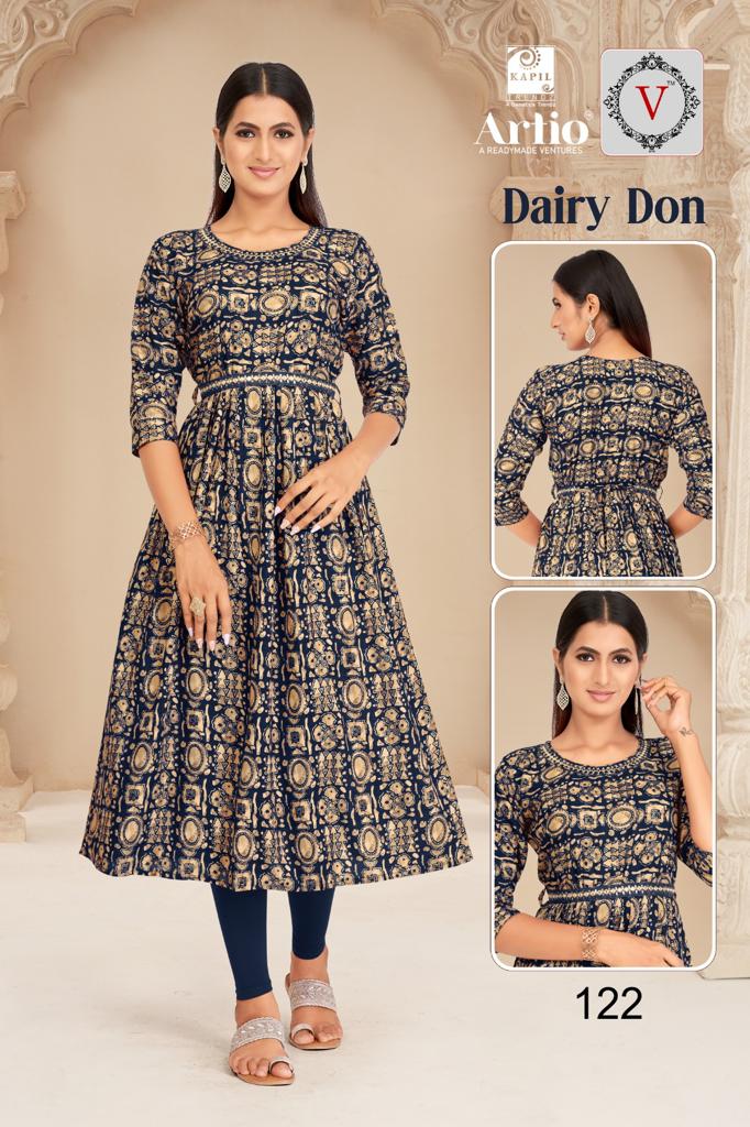 Kapil Trendz Dairy Don Heavy Rayon Prints Fancy Gher Pattern Kurtis