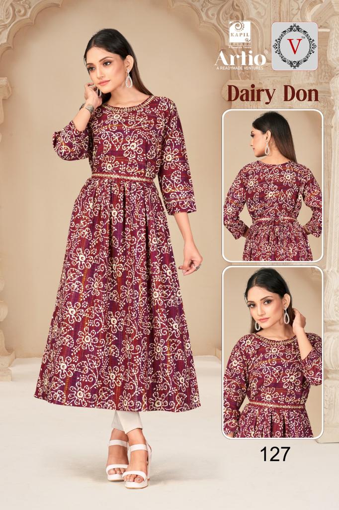 Kapil Trendz Dairy Don Heavy Rayon Prints Fancy Gher Pattern Kurtis