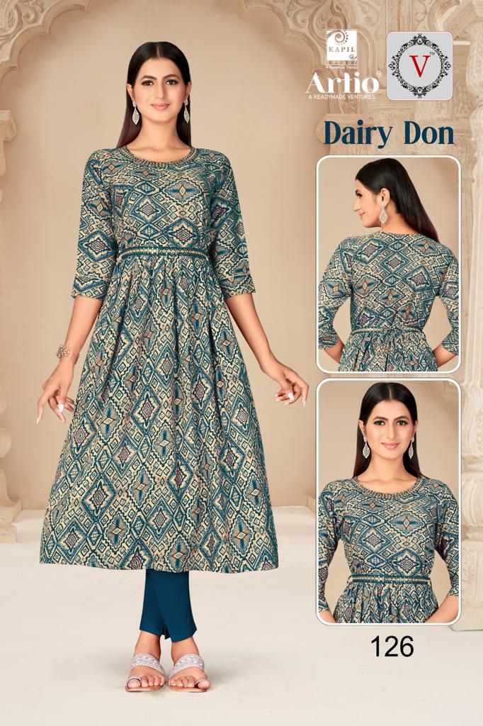 Kapil Trendz Dairy Don Heavy Rayon Prints Fancy Gher Pattern Kurtis