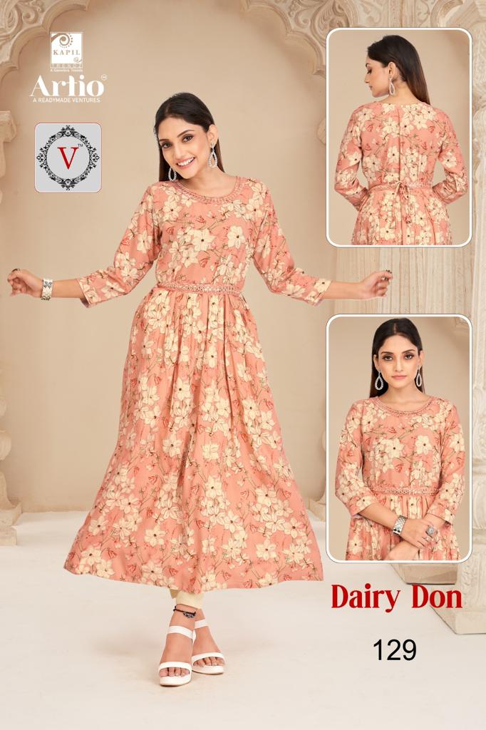 Kapil Trendz Dairy Don Heavy Rayon Prints Fancy Gher Pattern Kurtis