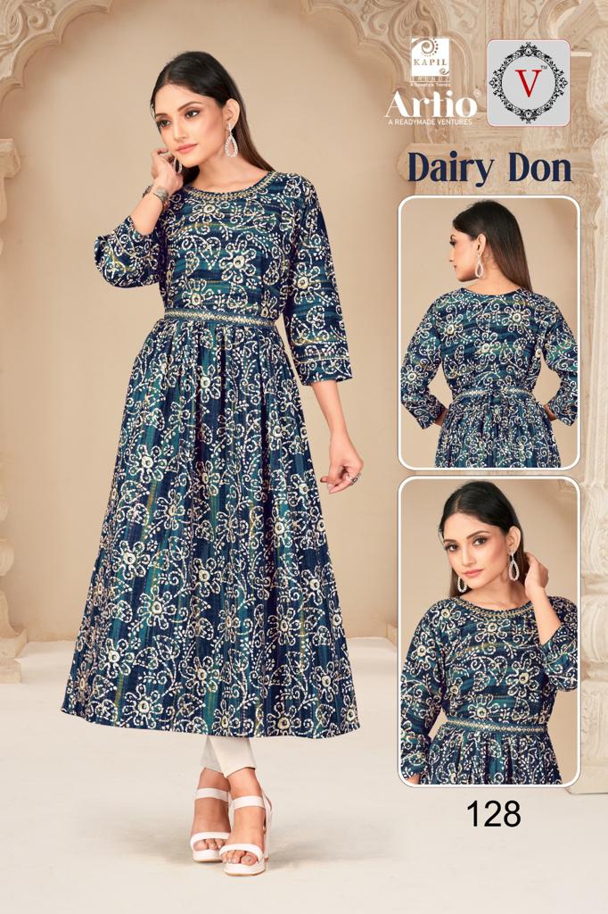 Kapil Trendz Dairy Don Heavy Rayon Prints Fancy Gher Pattern Kurtis