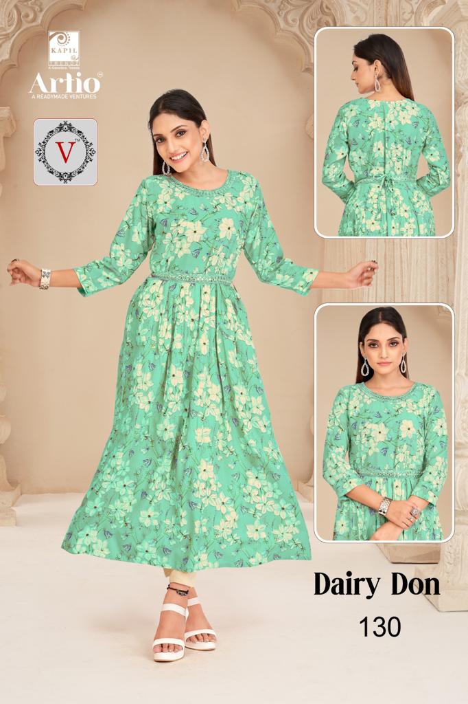 Kapil Trendz Dairy Don Heavy Rayon Prints Fancy Gher Pattern Kurtis