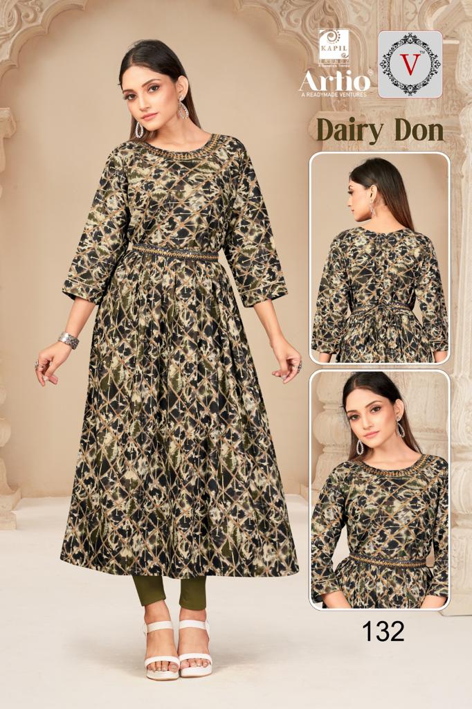 Kapil Trendz Dairy Don Heavy Rayon Prints Fancy Gher Pattern Kurtis