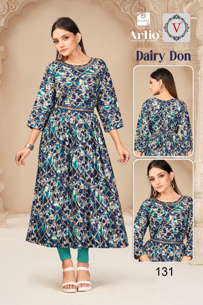 Kapil Trendz Dairy Don Heavy Rayon Prints Fancy Gher Pattern Kurtis