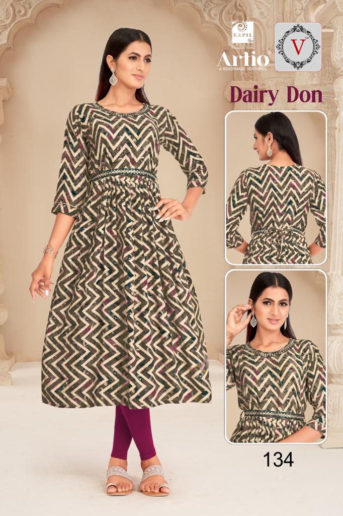 Kapil Trendz Dairy Don Heavy Rayon Prints Fancy Gher Pattern Kurtis