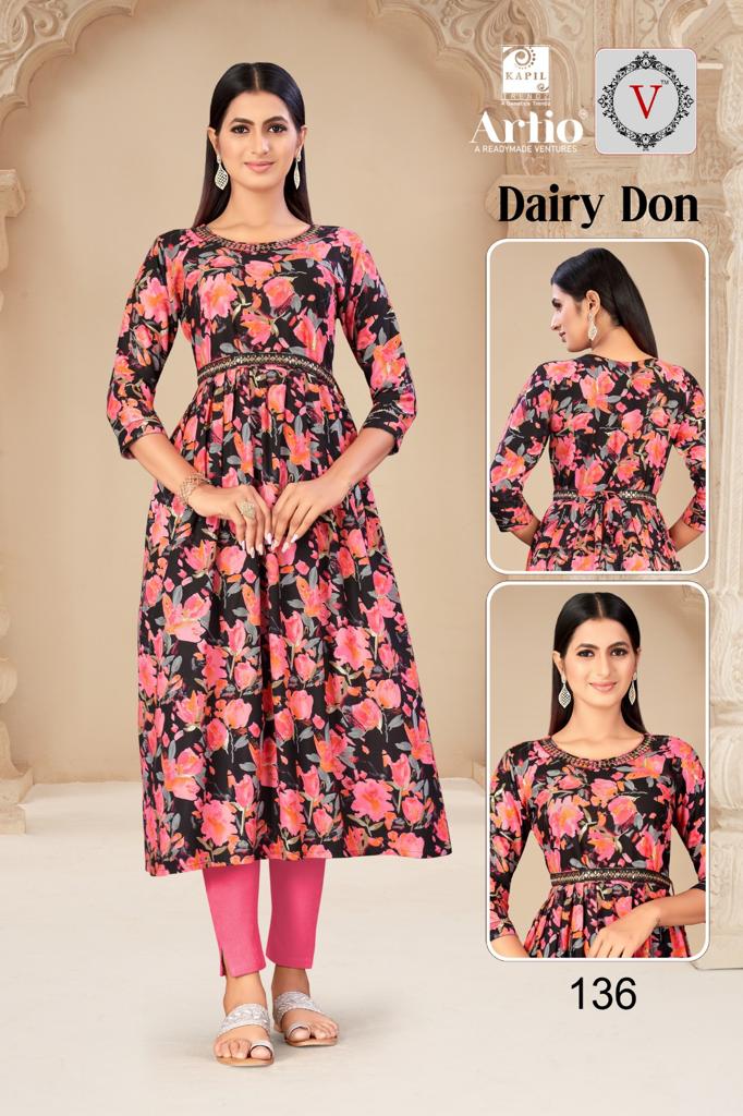 Kapil Trendz Dairy Don Heavy Rayon Prints Fancy Gher Pattern Kurtis