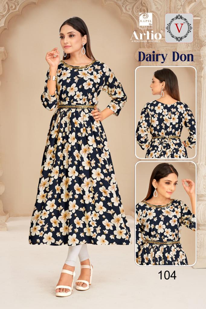 Kapil Trendz Dairy Don Heavy Rayon Prints Fancy Gher Pattern Kurtis