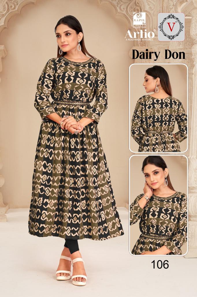 Kapil Trendz Dairy Don Heavy Rayon Prints Fancy Gher Pattern Kurtis