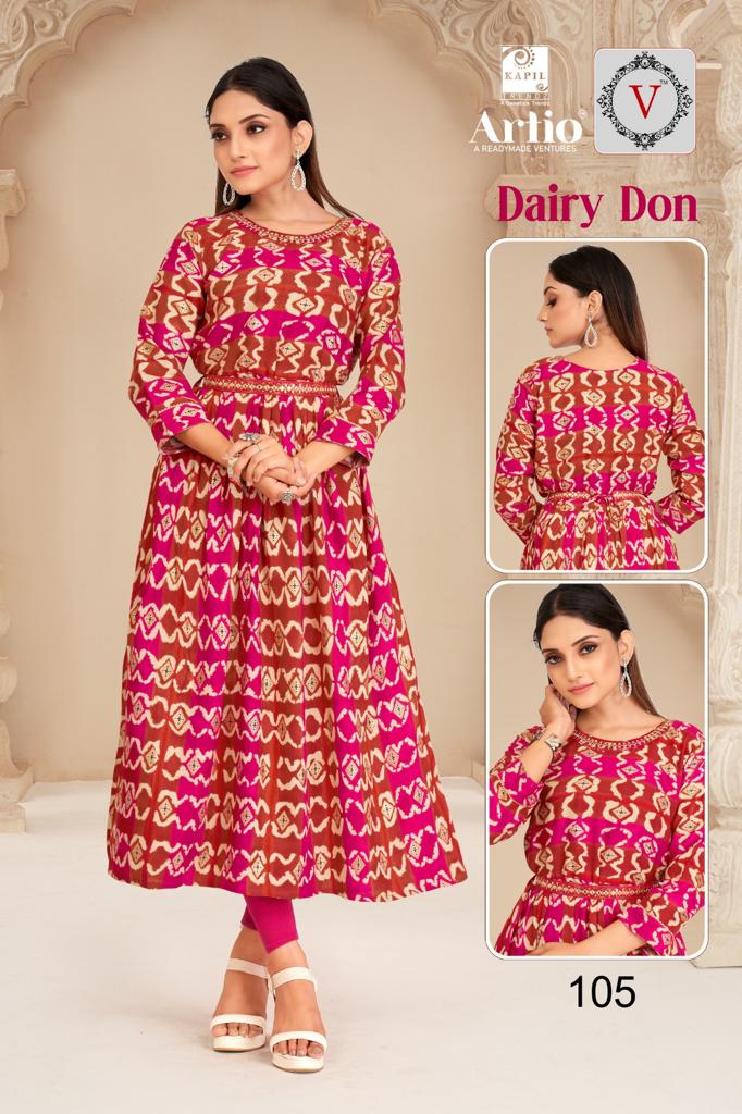 Kapil Trendz Dairy Don Heavy Rayon Prints Fancy Gher Pattern Kurtis