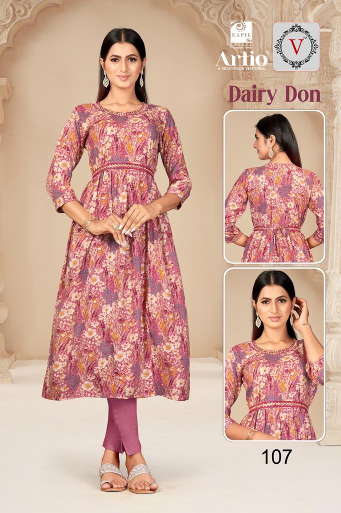 Kapil Trendz Dairy Don Heavy Rayon Prints Fancy Gher Pattern Kurtis