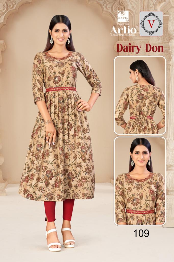 Kapil Trendz Dairy Don Heavy Rayon Prints Fancy Gher Pattern Kurtis