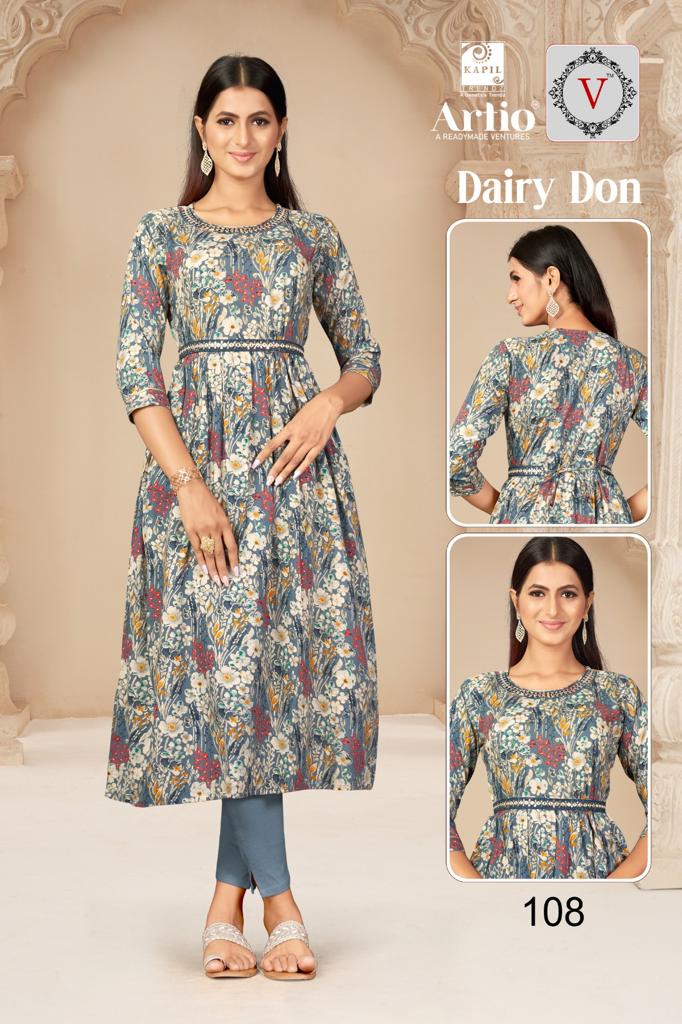 Kapil Trendz Dairy Don Heavy Rayon Prints Fancy Gher Pattern Kurtis