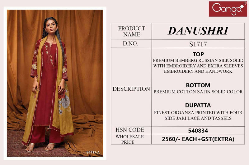 Ganga Danushri 1717 Russian Silk With Heavy Embroidery Work Suits